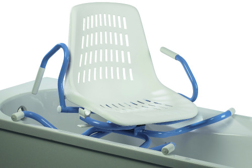 Siège de bain monobloc pivotant Spidra 600 avec accoudoirs relevables assise surélevée bleu pastel