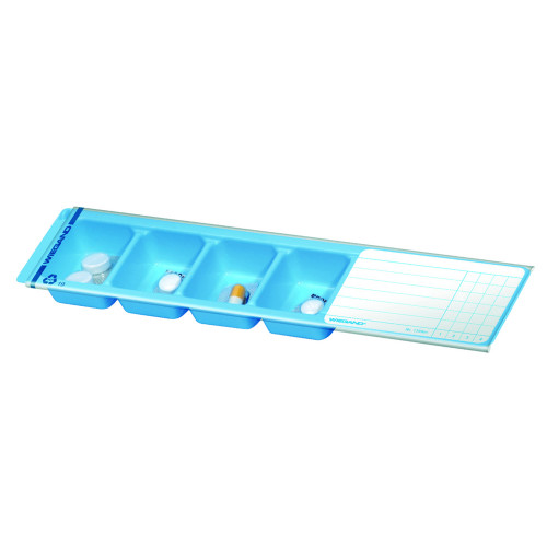 Distributeur de médicaments bleu petit modèle L 22,5 x P 5 x H 1,8 cm