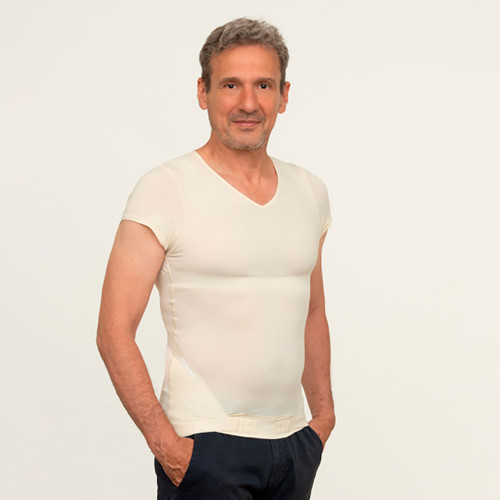 T-shirt discret correcteur de posture pour le quotidien Percko homme sable col en V taille H2.P4